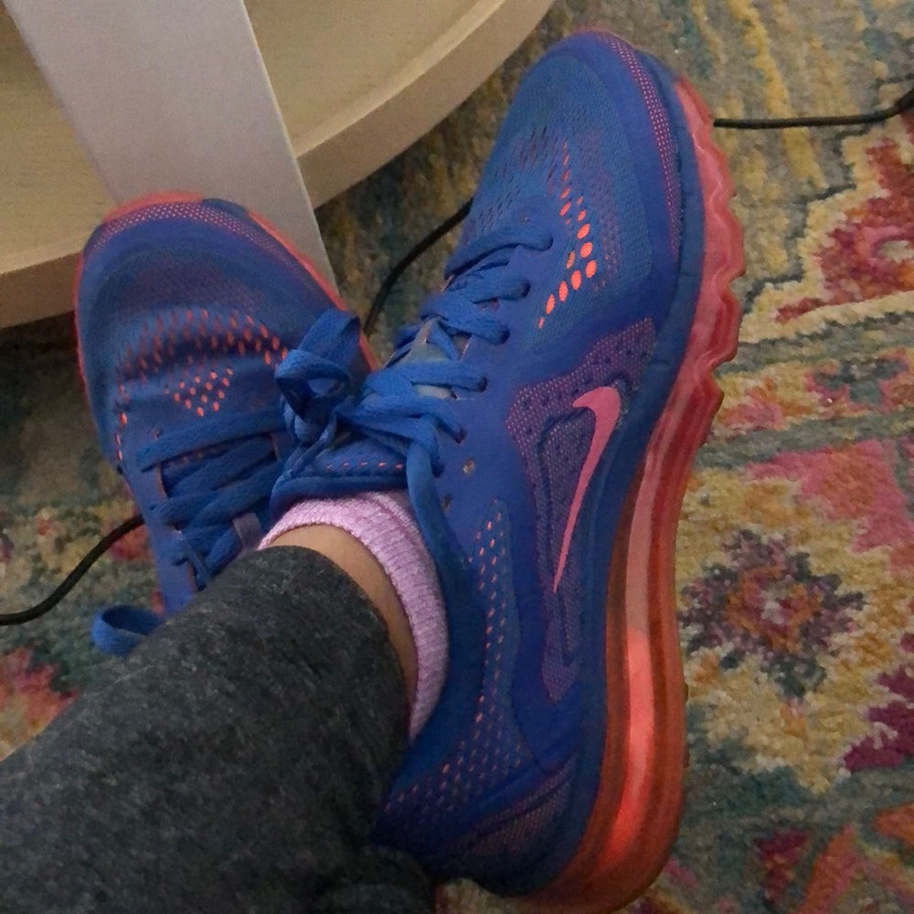 Pink and blue nike air maxes